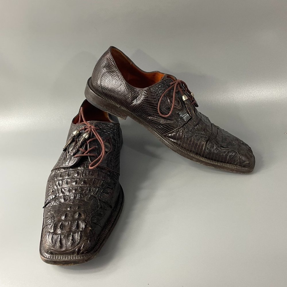 Romano "Crocodile Eyes" Brown Genuine Crocodile/Lizard w/Eyes & Teeth Shoes 10.5
